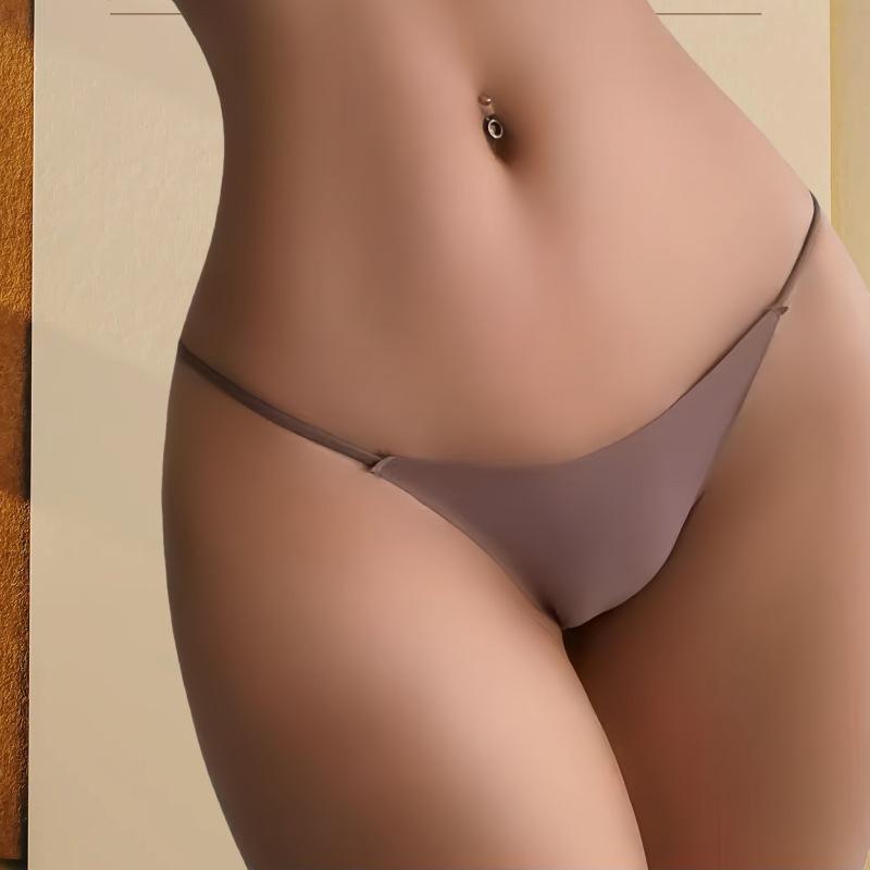 Europäischer & Amerikanischer Niedrig taillierter Klebeband Bikini-Tanga - Nahtloser Schnelltrocknender Eis-Seidenstoff mit Baumwollzwickel