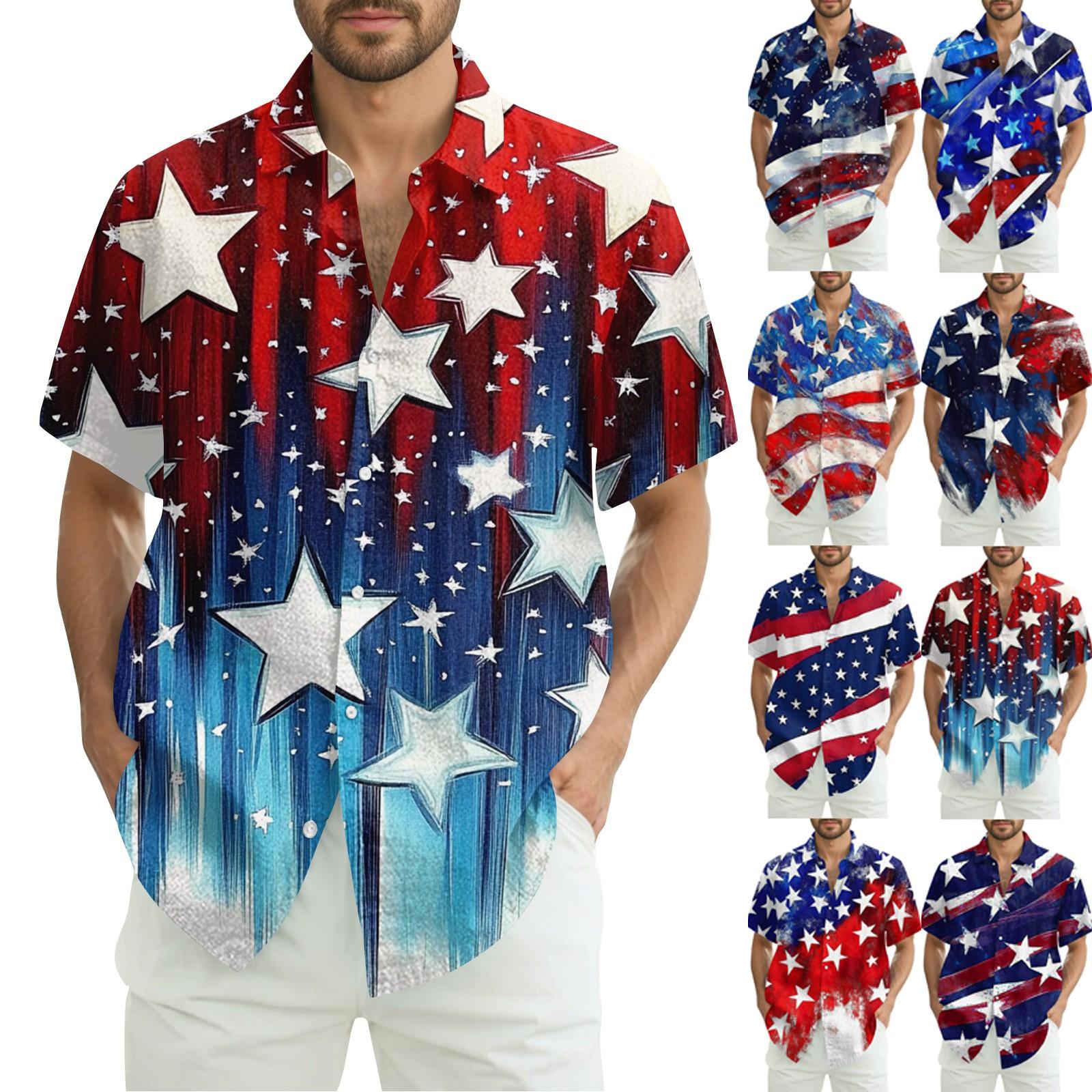 

Men s Casual Casual Independence Day Print Short-sleeved Shirt XXL