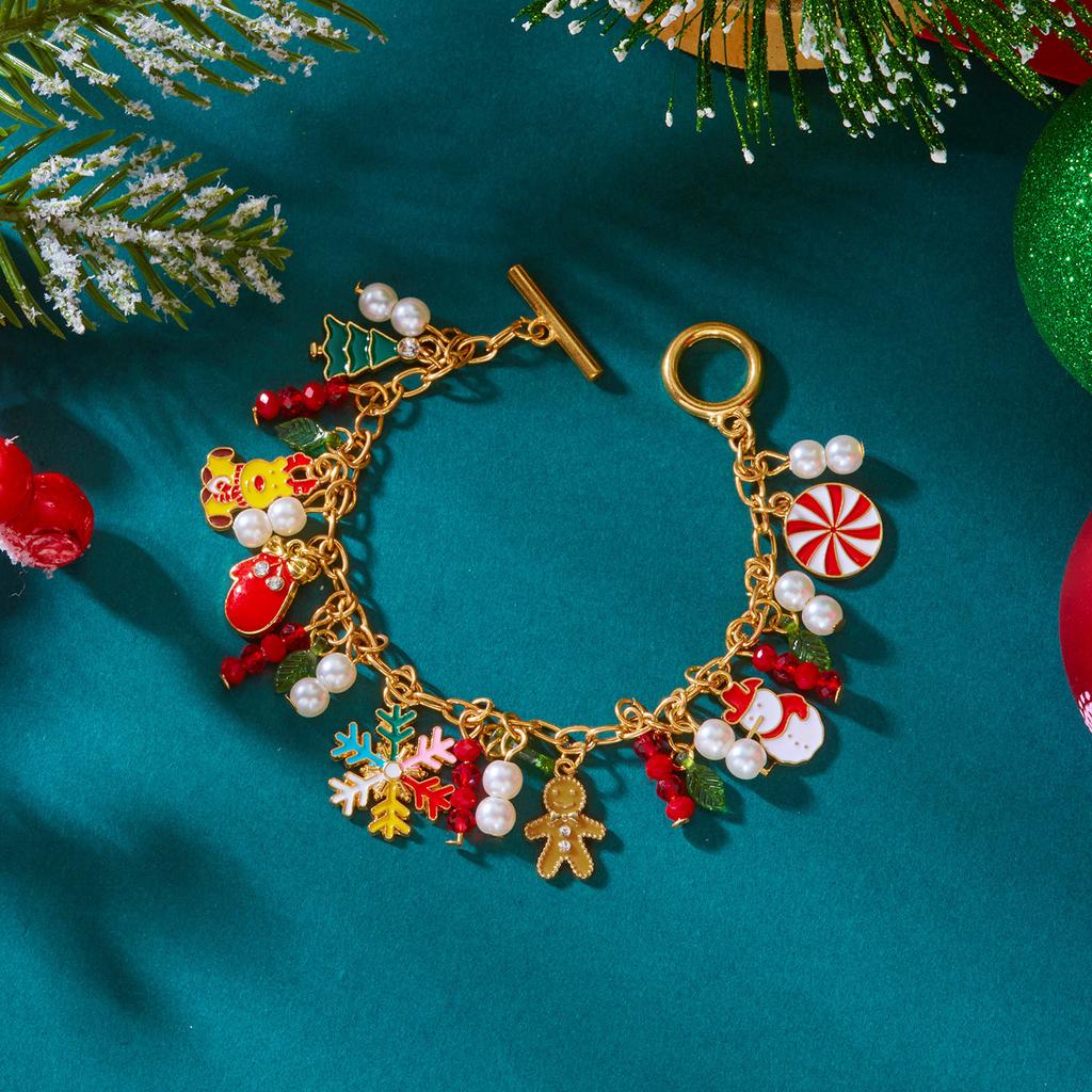 Creative Christmas Metal Chain Bracelet for Women Christmas Tree Snowflake Santa Claus Bell Bracelet Xmas Holiday Party Jewelry