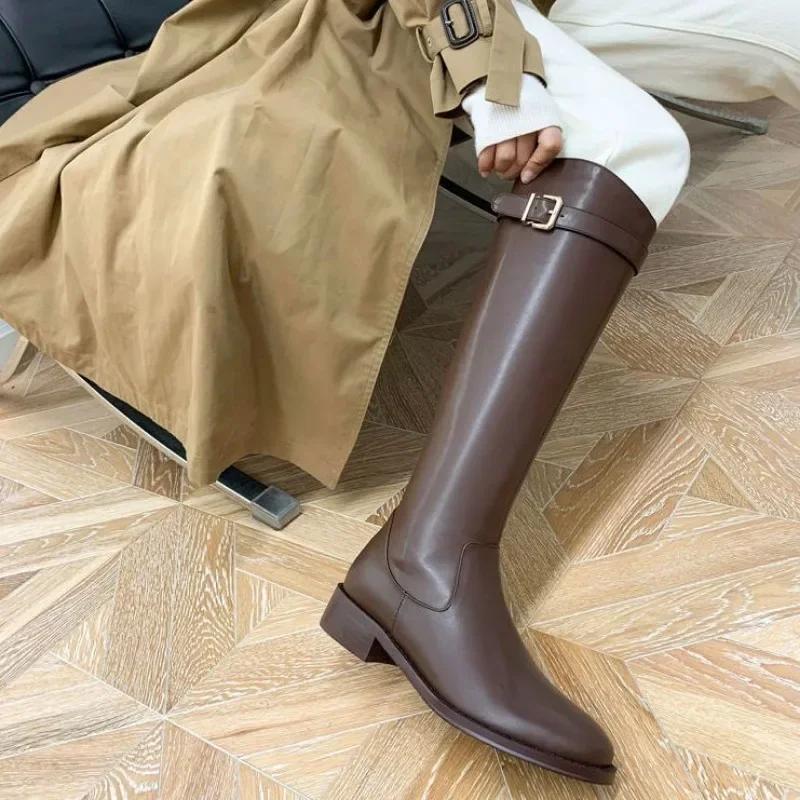 Fashion Black Elegant with Low Heels Shoes for Woman Long Brown Women's Boots Winter Knee High Shaft Stylish Lastest Price Goth