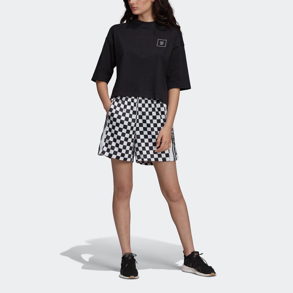 Adidas Originals Sports Lifestyle Series Plaid Stripe Design Breathable Sports Shorts Women Shorts Black White DU9716