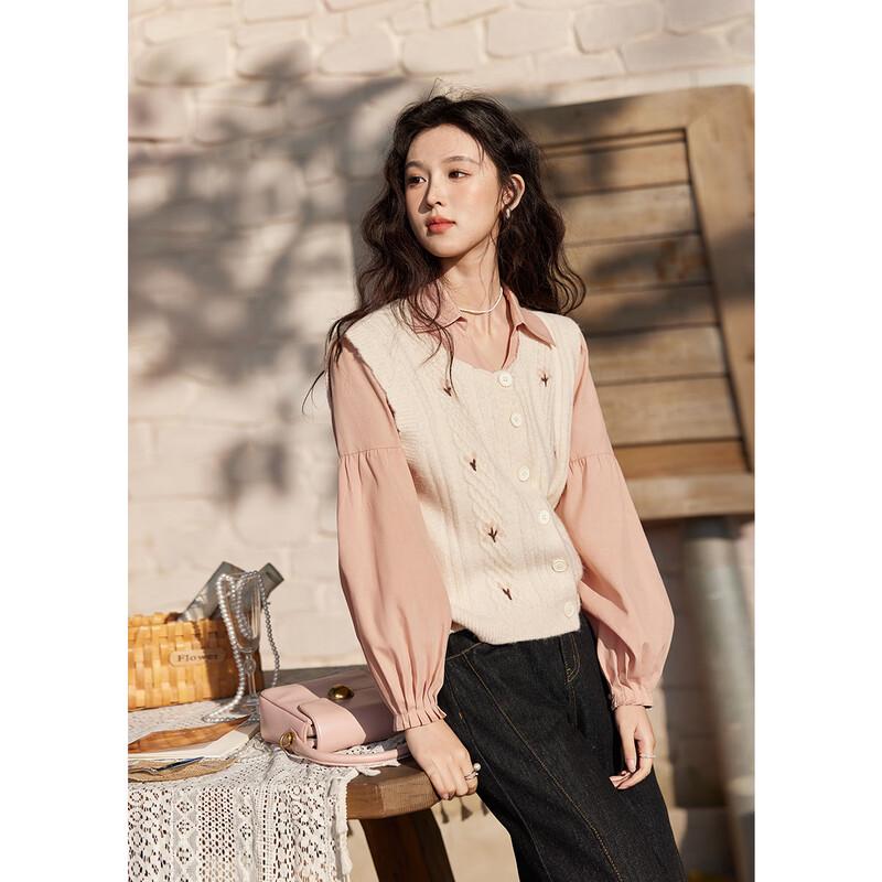 Women s 3D Floral Knitted Sweater Vest One Size абрикосовый