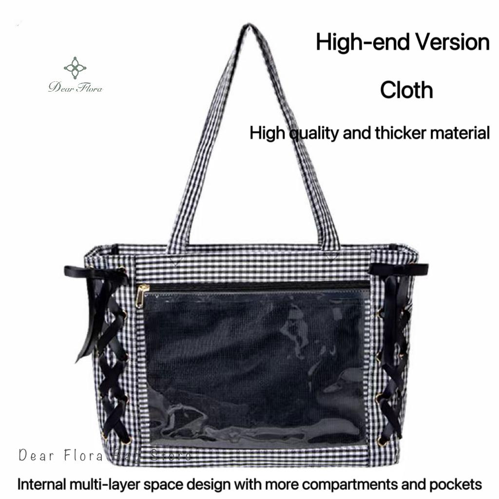 Japanese Sweet Women Ribbon Ita Bag Fashion Large Capacity Tote Bag Aesthetic Shoulder Bag Cute Lolita Girl Transparent Handbags