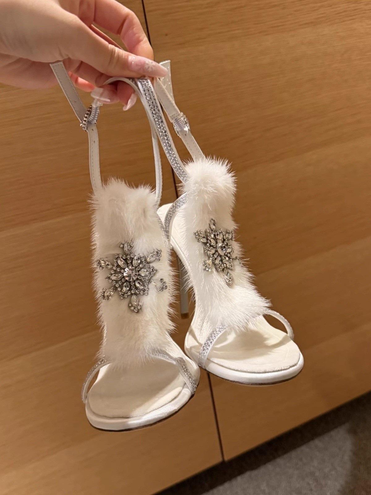 Сказочный ветер средневековая снежинка пряжка бриллиантовое слово с открытым носком сандалии шпилька высокие каблуки обувь 41 белый 3250₽