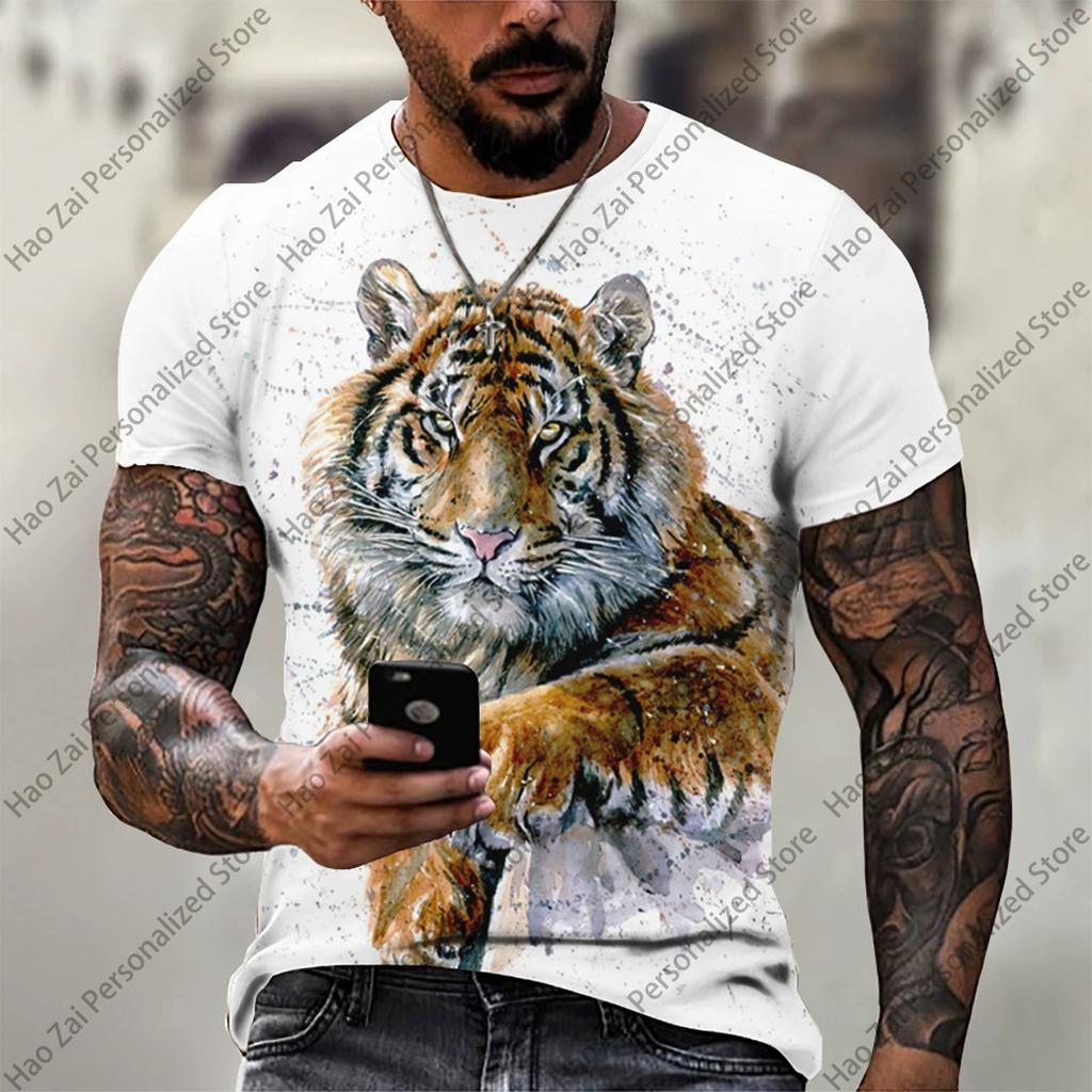 2026 New Summer Fashion: Cool 3D Animal Digital Print Trendy Men's Round-Neck Short-Sleeve T-Shirt—SoftComfortableand Breathable
