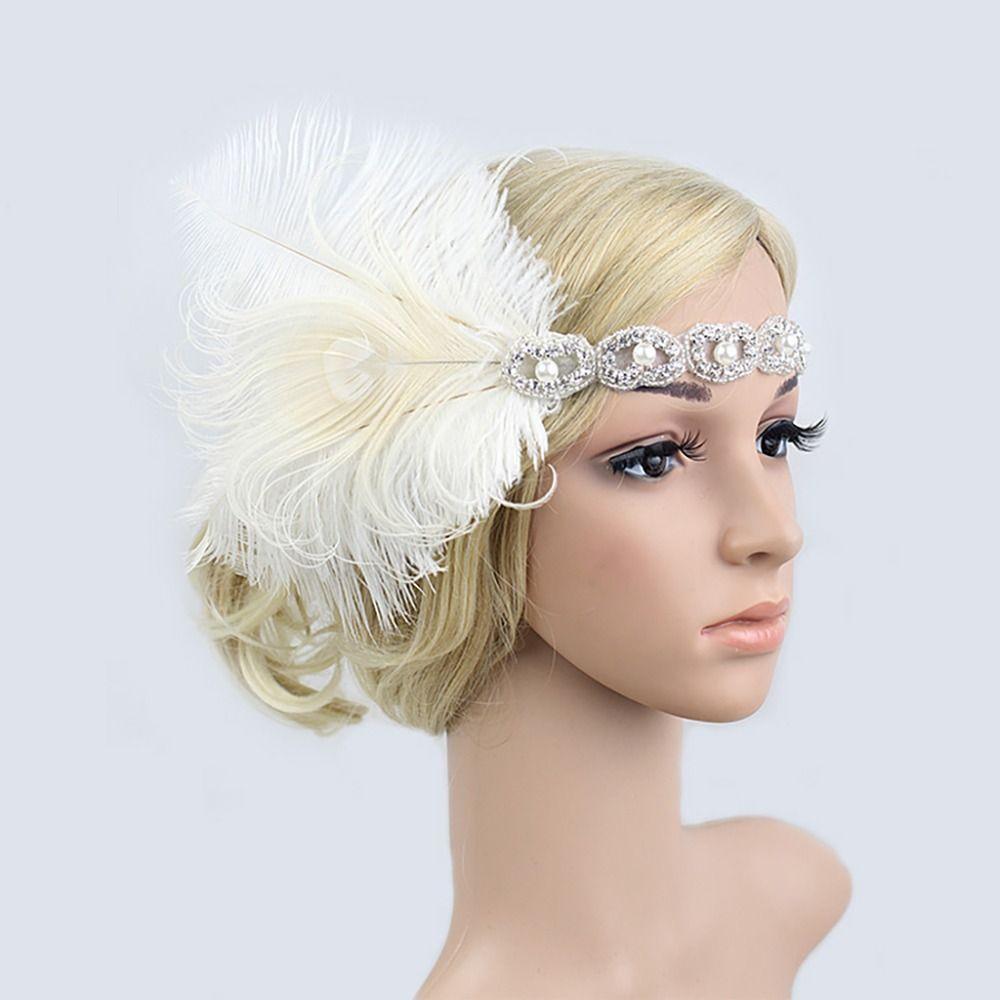 Headwear Feather Flapper Headband Rhinestone Party Headpiece Women Hairband  Carnival