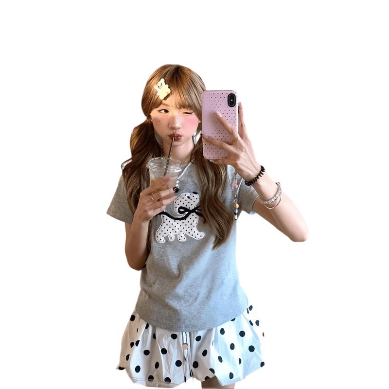 La Chapelle Women s Polka Dot Puppy Bow Short-Sleeve T-Shirt S серый
