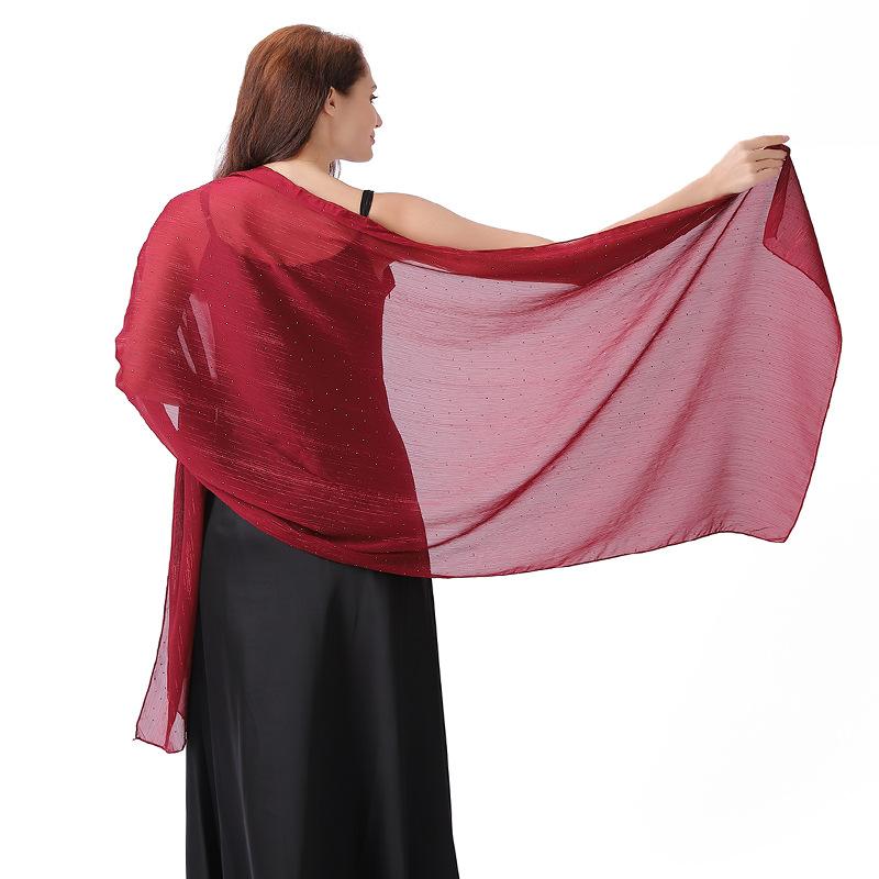 Șal elegant 70*200cm pentru femei Formal, Șifon transparent ușor, cu strasuri și fir argintiu