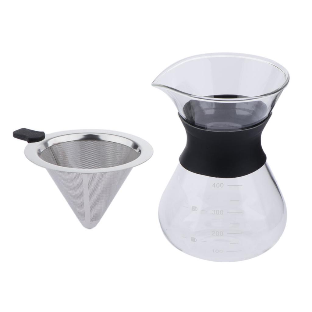 Coffee Maker, 7oz Glass Carafe and Reusable Stainless Steel Permanent Filter Manual Dripper