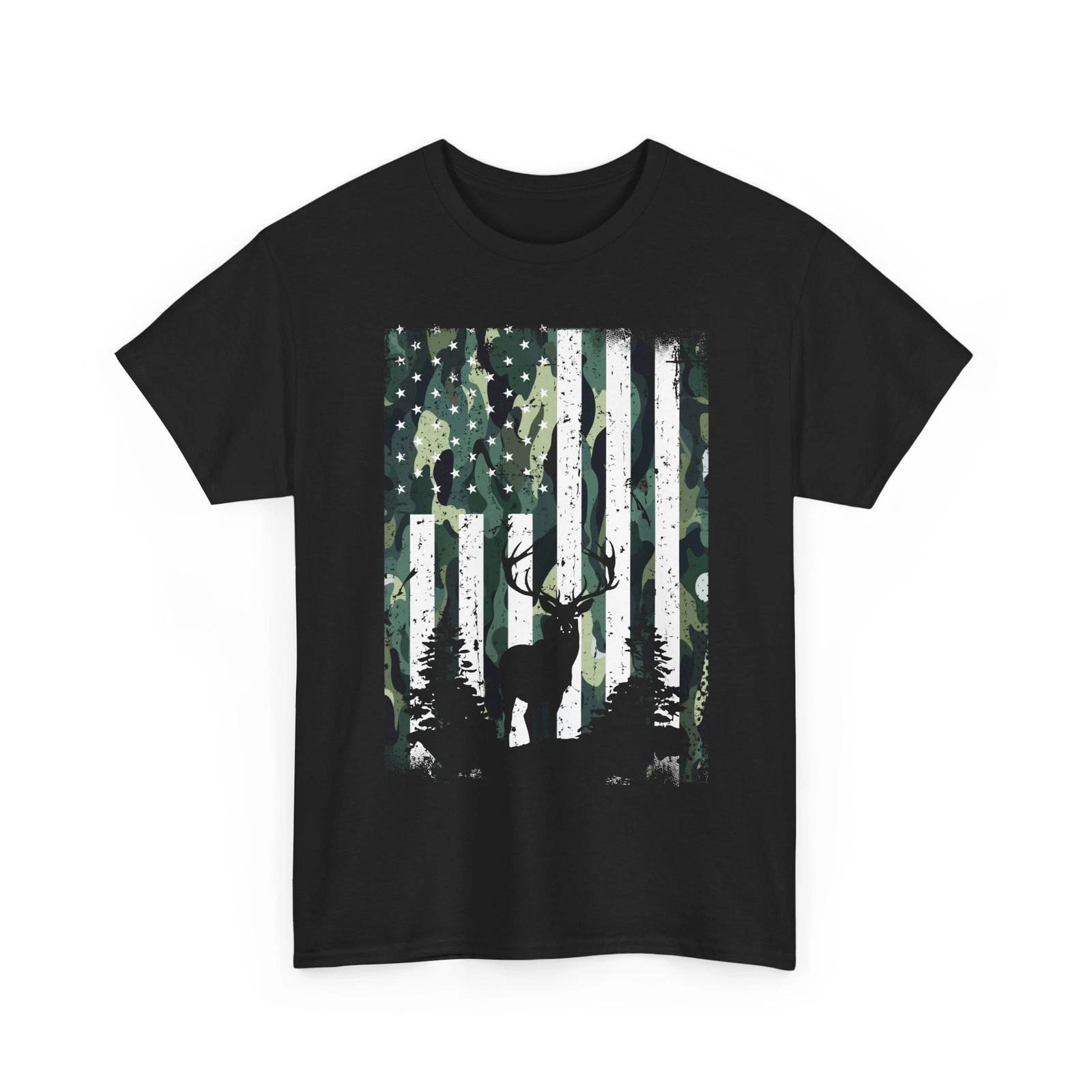Deer Hunting Shirt, Camo Deer Hunting American Flag Hunters Shirt M
