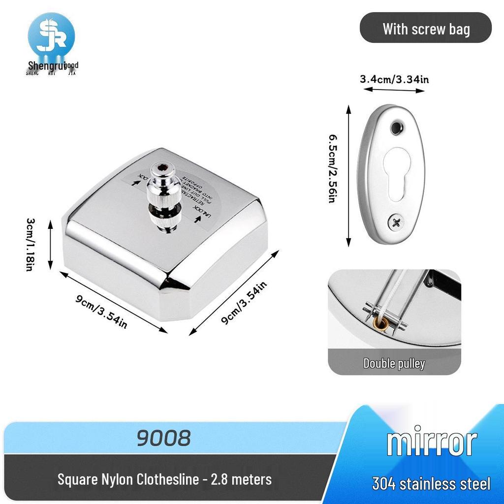 304 Stainless Steel Retractable Clothesline - No-Drill, Invisible Wall Mount, Indoor Nylon Drying Rope