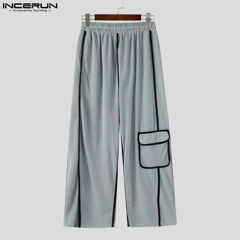 INCERUN Men Elastic Waist Trousers Casual Loose Stitching Texture Long Pants