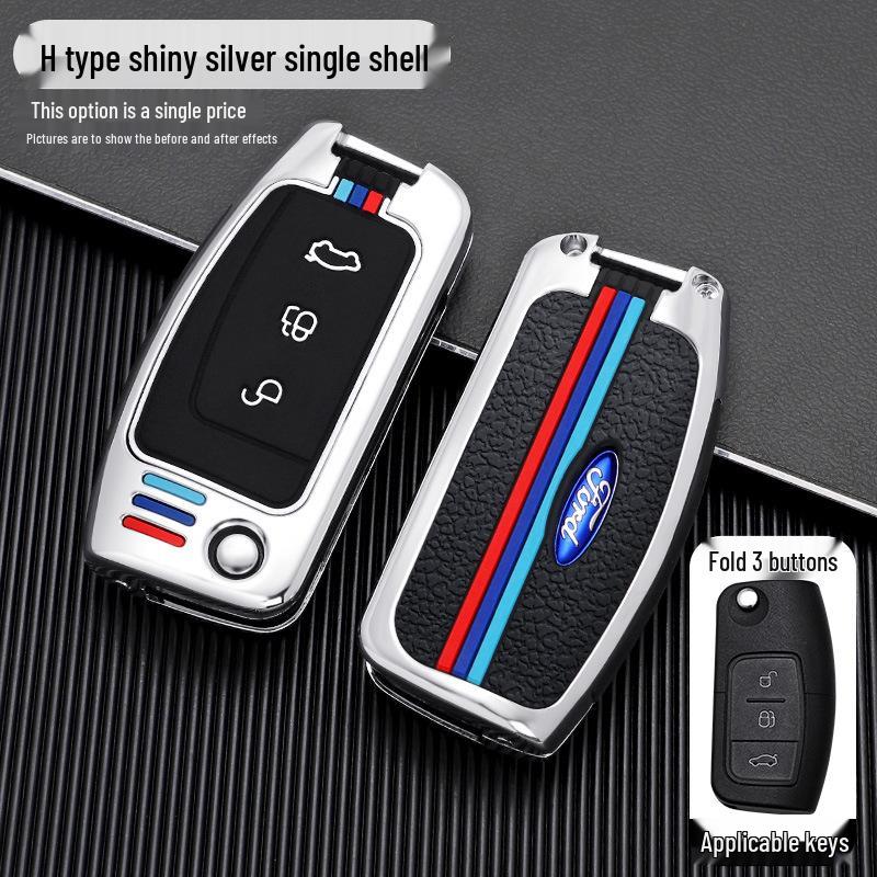 Ford Classic Focus Fiesta Key Cover - Car Protective Shell with Metal Buckle for Folding Key (Old Model & Ecosport)