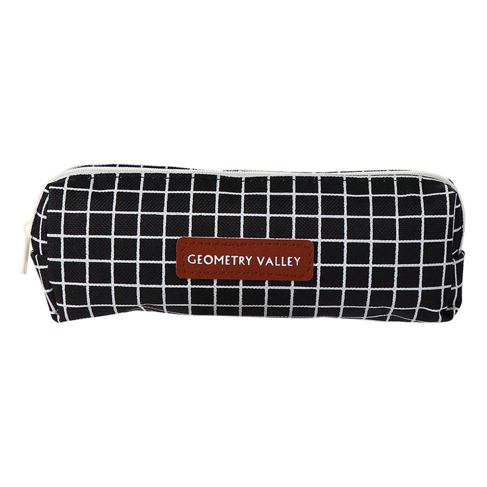 Stationery Bag Geometry grid Brief Style Pen Holder Pencil Pouch Pen Case Canvas Pencil Case