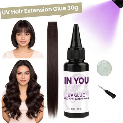 30g UV Vytvrzovací V Light Lepidlo na Vlasové Prodloužení Rychlé Vytvrzování, Neviditelné Vlasové Lepidlo pro UV Lampové Extenzní Systémy, Dlouhotrvající, Vodotěsné
