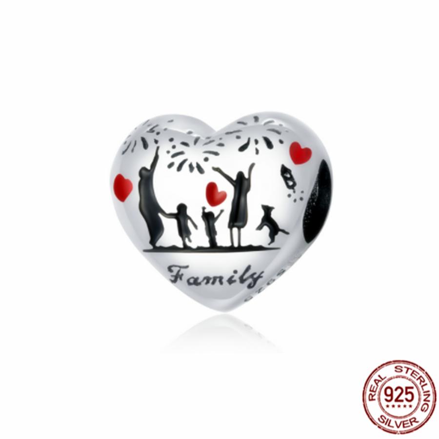 Happy Place Family Heart Shape Charm 925 Sterling Silver Bead Fit Original Fasion Bracelet Necklace Jewelry Women Gift