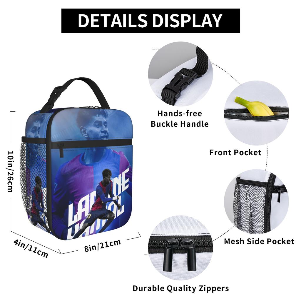 Lamine Y-Yamal Nummer 19 Fußball Isolierte Lunchtasche Auslaufsicherer Lunchbehälter Kühltasche Tragetasche Lunchbox College Picknick