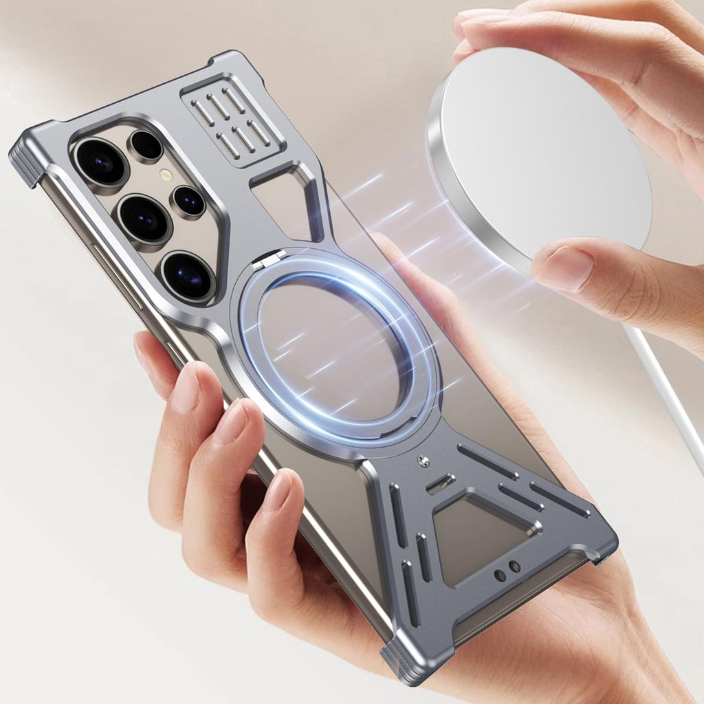 For Samsung Galaxy S23 Ultra Magnetic Bumper Case Rotating Kickstand Metal Phone Cover