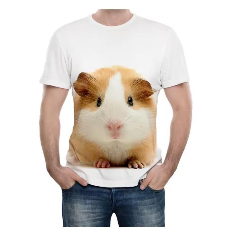 Summer Men Fashion Novel Animal Guinea Pig 3D Printing Cute Guinea Pig Pattern Casual Comfortable Short Sleeved T-shirt