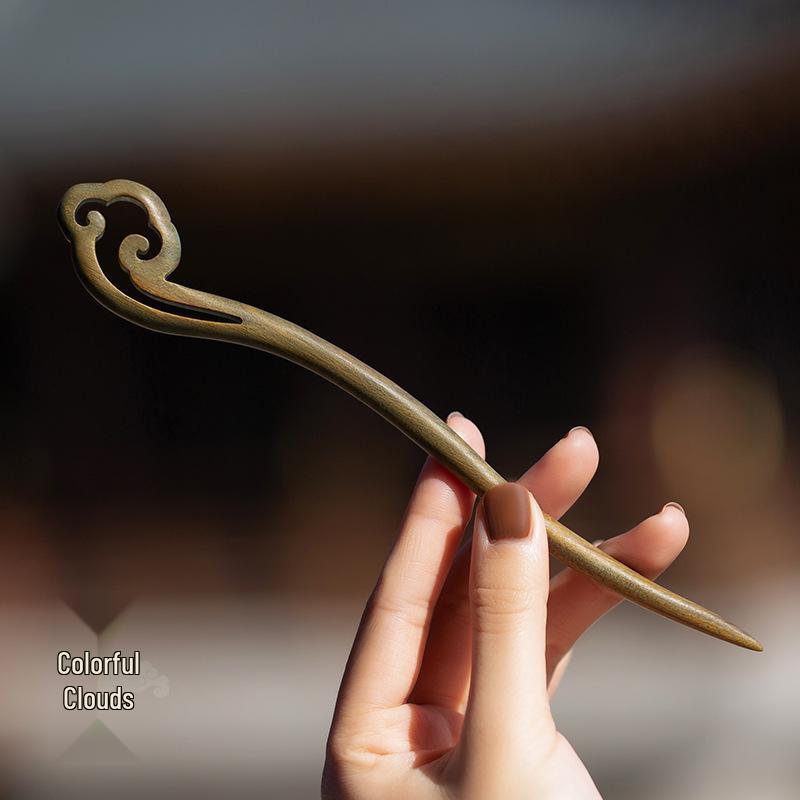 High-End Natural Ebony Wood Hairpin - Extended Chinese Ancient Style Black Hair Bun Accessory