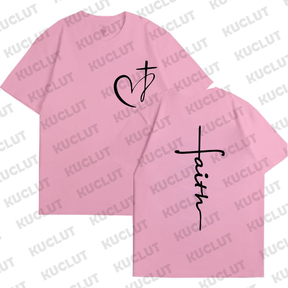 Women's Summer T-Shirt Heart Cross Shirt Fashion Print T-Shirt Women Brand Shirt Short Sleeve Top Faith Jesus Tee Shirt Clothing