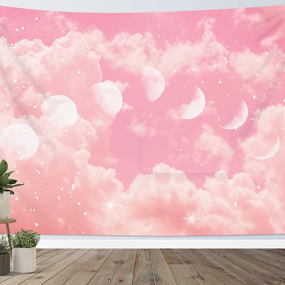 1pc Cloud, moon phase, and starry sky pattern tapestry, machine washable polyester, suitable for bedrooms and living rooms. 100X70CM