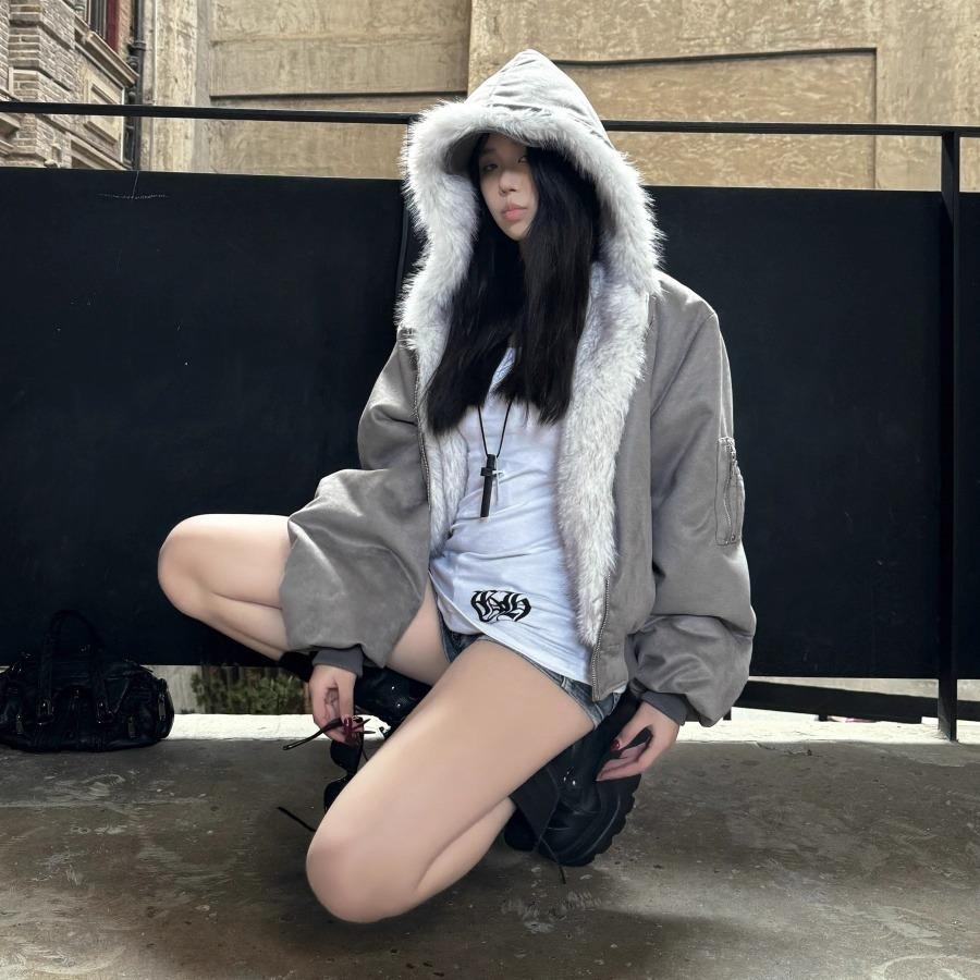 RTIMFD Wendbare Dicke Wildleder Fliegerjacke mit Pelzfutter