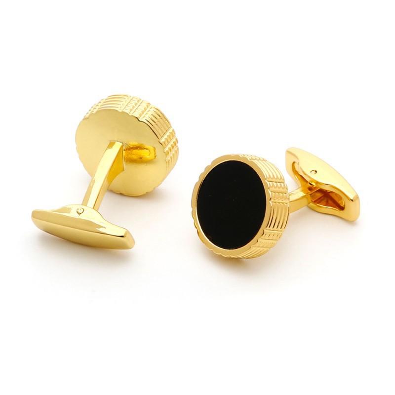 Men s Cufflinks Retro Gold Pattern Round Black Face French Jewelry artificial