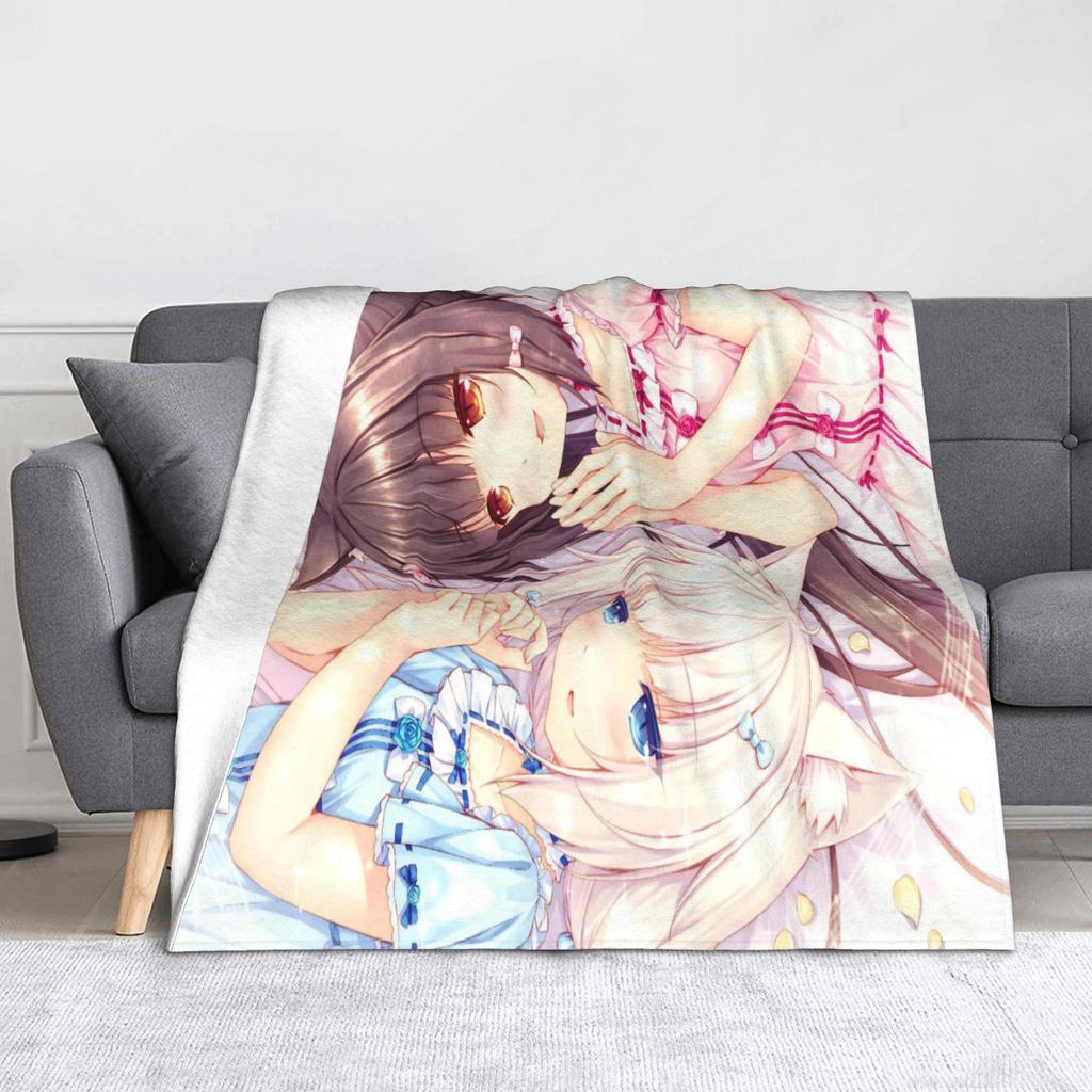 Anime Nekopara Cartoon Blanket Chocola Vanilla Maple Flannel Awesome Breathable Throw Blankets for Bedspread AutumnWinter
