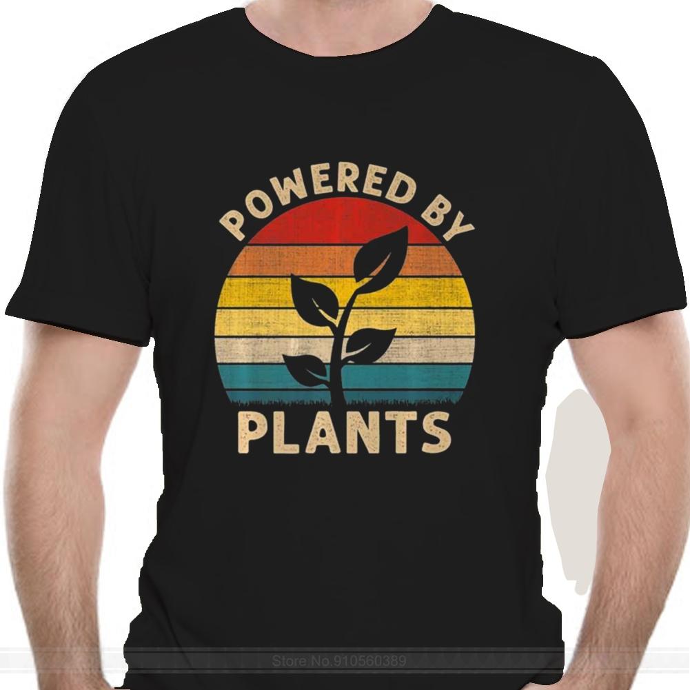 Vintage Powered By Plants Shirt Vegan Vegetarian Premium Black T-Shirt M-3Xl Graphic Tee Shirt