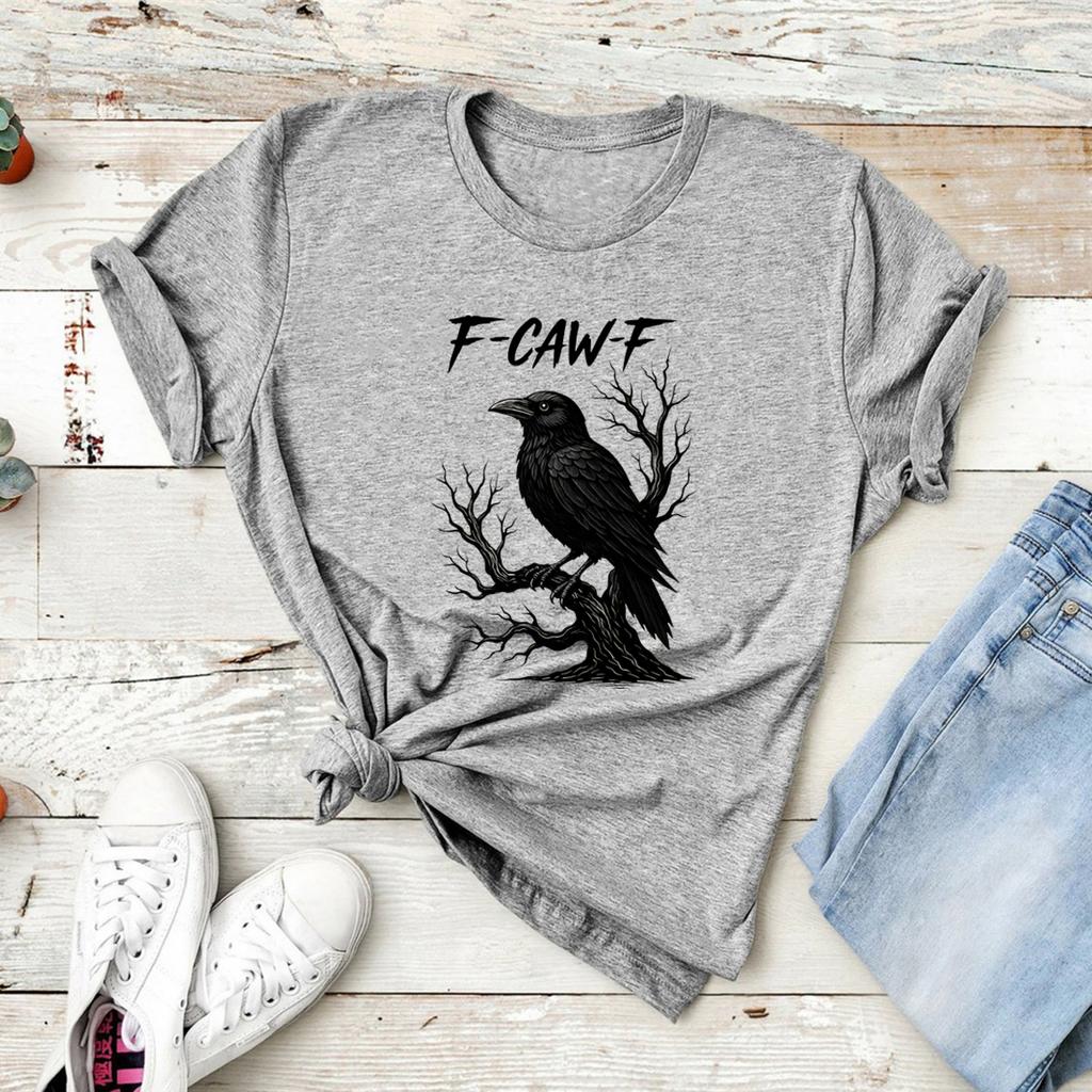 F-Caw-F Funny Crow T Shirt Black Crow Moonlit Raven Unisex T-shirt Short Sleeve Graphic T Shirts Funny Sassy Raven Lover Gift