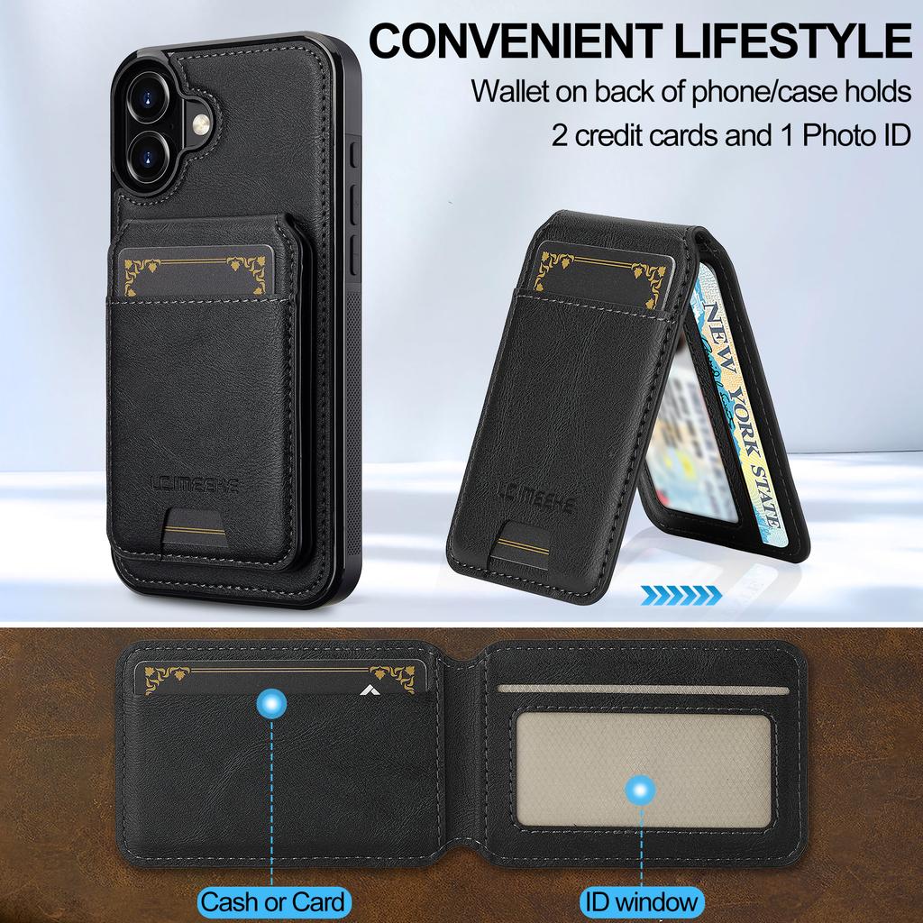 LC.IMEEKE L3 For iPhone 17 Magnetic Case Detachable Card Holder Leather TPU Mobile Cover