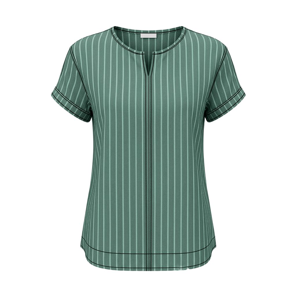 Women's Casual Loose Fit Short Sleeve T-Shirt with Round Neck Vertical Stripe Pattern Comfortable Lightweight Top for Everyday Wear