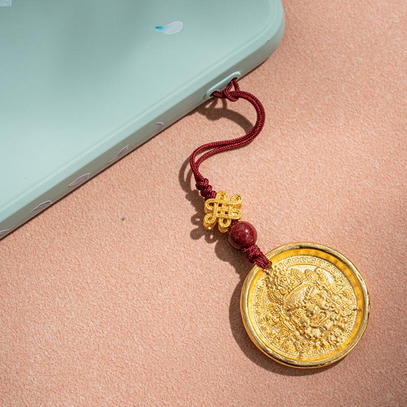 Ruyi Yellow Wealth God Keychain Pendant: Cultural Tourism Charm & Temple Commemorative Jewelry