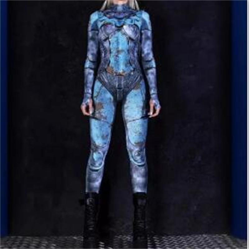 

Хэллоуин Ретро Робот Косплей Комбинезон Женский Сексуальный Многоцветный Узор Боди Панк Зентай Костюм Рейв Наряд Морфсьют Моно Женщины 4XL