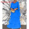 Polyester Chiffon Batwing Sleeve Long Dress With Ruffle And Loose Waist For Spring Fashion