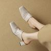 Fashion 2025 Summer New Genuine Leather Retro Semi-drag Mueller Slippers Woman Women's High Heel Square Toe Casual Shoes Women Slippers