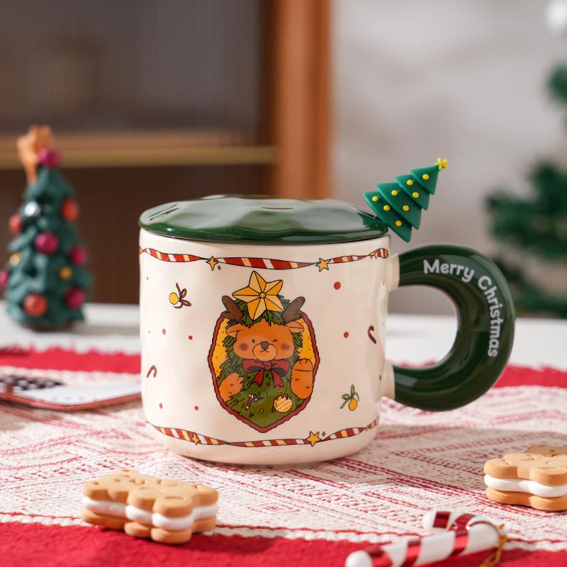 Creative Christmas Ceramic Cup With Lid Household Cute Couple Water Cup High Value Gift Souvenir