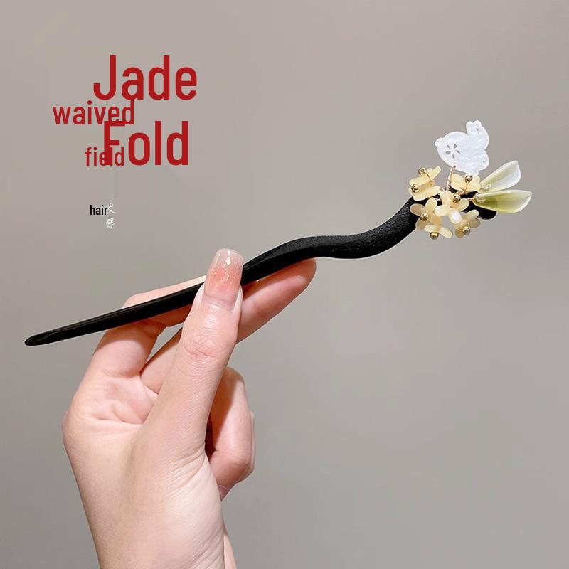 High-End Chinese Wooden Hairpin with Tassels – Ancient Style Ebony Faux for Women