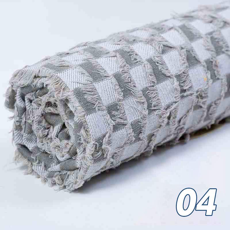 50x160cm Tassel Plaid Cotton Denim Fabric Retro Style Washed Denim Designer Fabric For DIY Coats Pants Sewing Textile Material