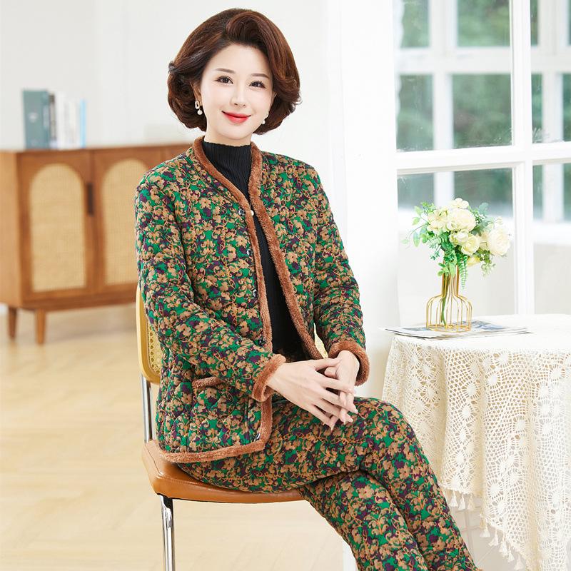 Women's Winter 3-Piece Set: Silk Cotton Coat & Outerwear for Middle-Aged