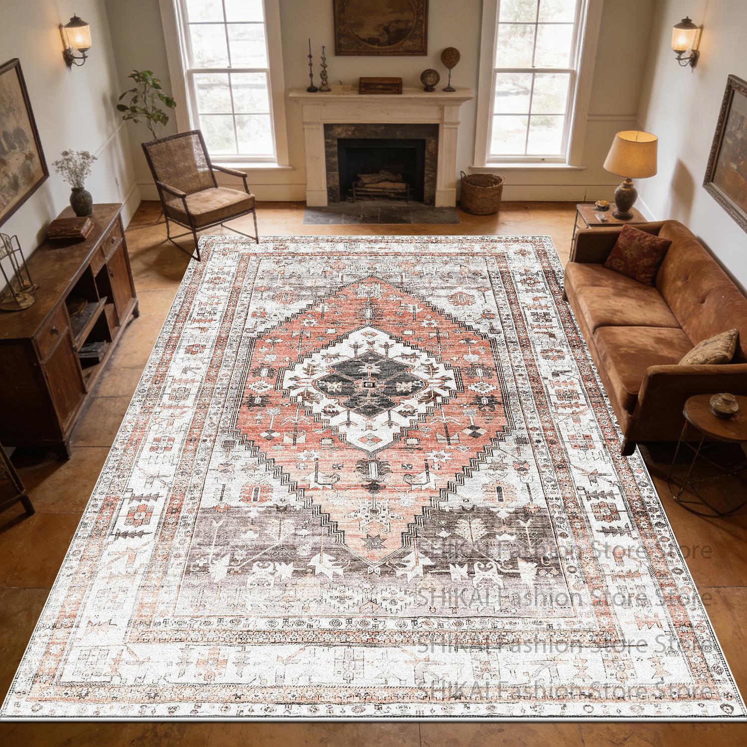 

Persian Retro Easy Clean Living Room Carpet Home Decoration Luxury Antiskid Soft Rugs Large Area Short Velvet Fluffy Floor Mats 60x90cm