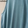 VONDA Summer Women Sleeveless Belt Waist Casual Pleated Dress