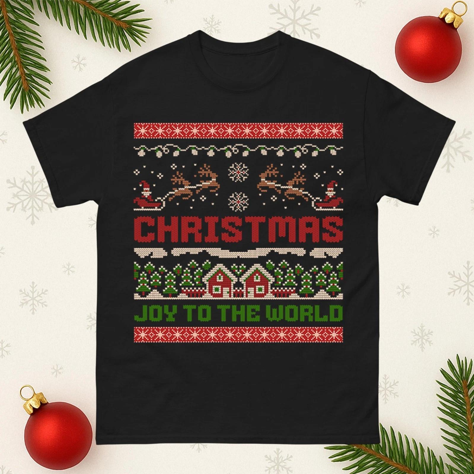 Joy To The World Christmas T Shirt, Xmas Santa Claus With Reindeer Unisex Tshirt 2XL