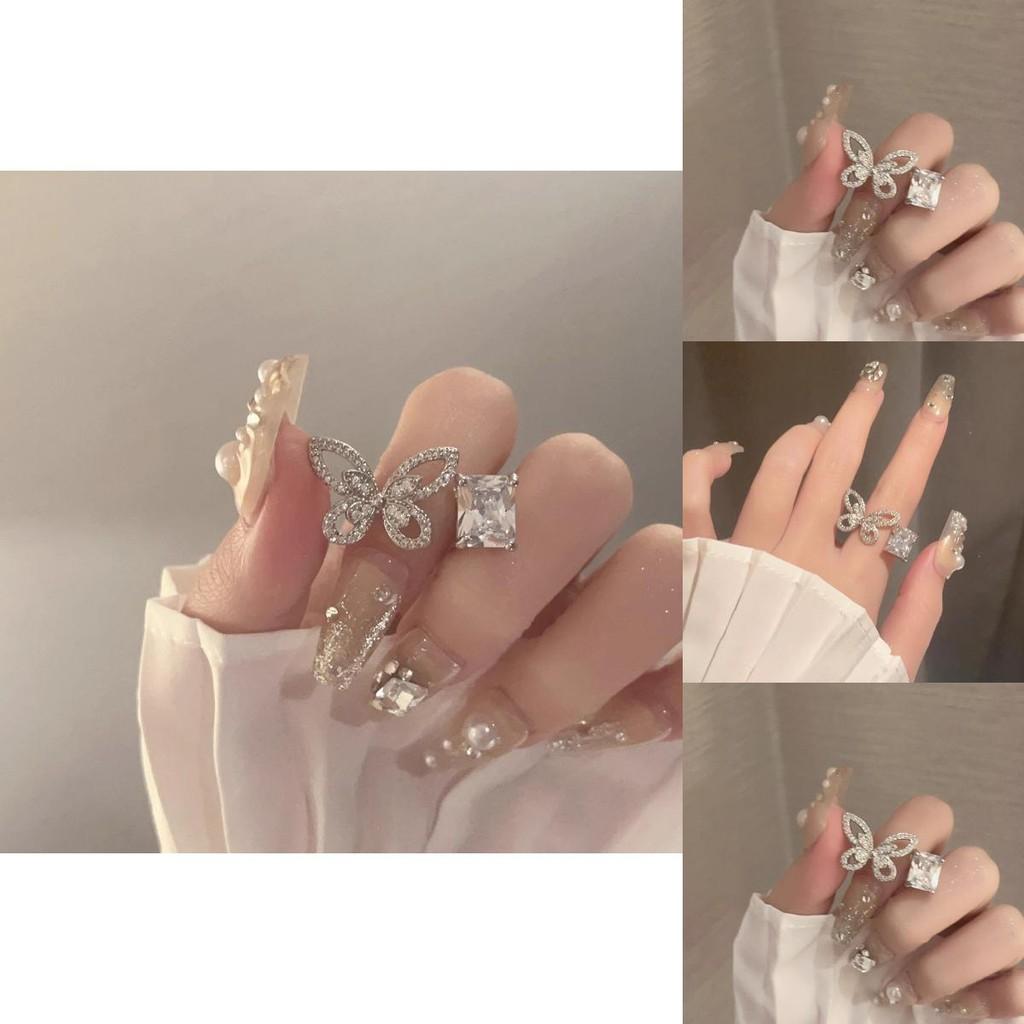 Exquisite Butterfly Sugar Cube Ring For Women Adjustable Geometric Fashion Jewelry 2024