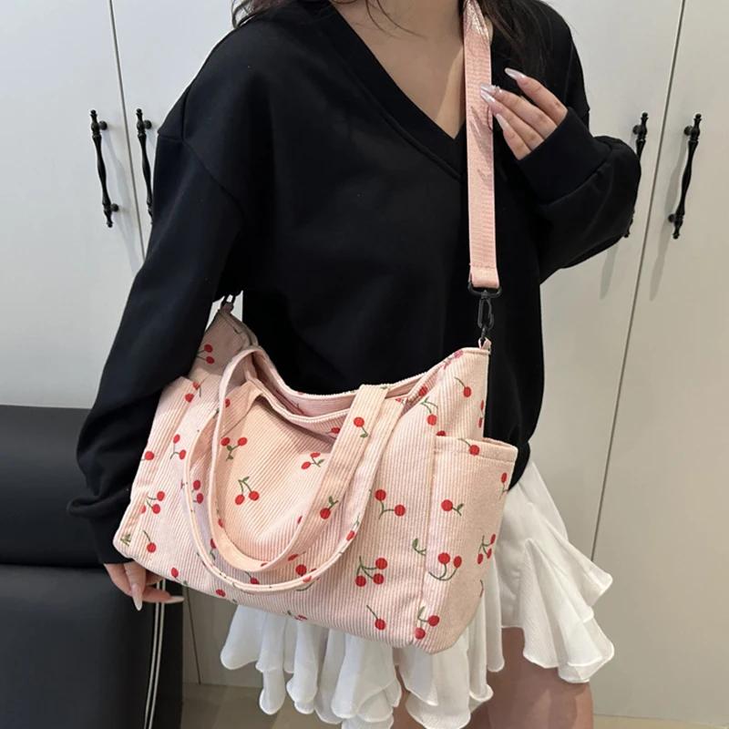 Ladies' shoulder bag,  corduroy hand-held large-capacity handbag, suitable for commuting, attending classes and traveling
