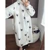 Women's Striped Fleece Hooded Robe, Thickened Warm Flannel Coral Velvet Loungewear Pajama Sets