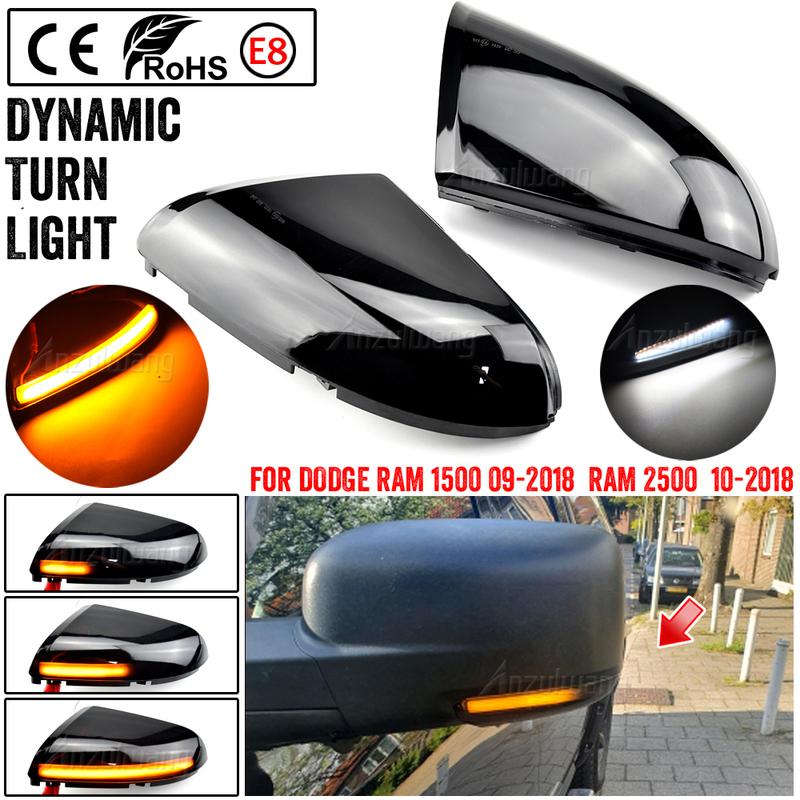 

2pc Dynamic Indicator Blinker Light Rear View Mirror Turn Signal Light For 2009-2018 Dodge Ram 1500 2500 White LED Parking Light