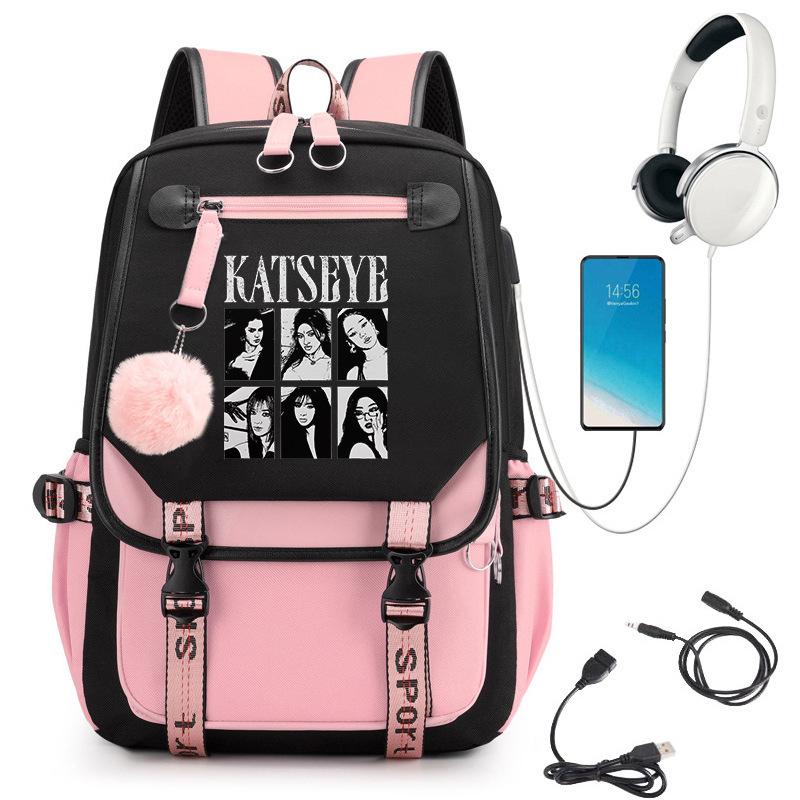KATSEYE Retro Print Backpack Korean Style Campus Student Bookbag Large Capacity Fashion Daypack 60123-5