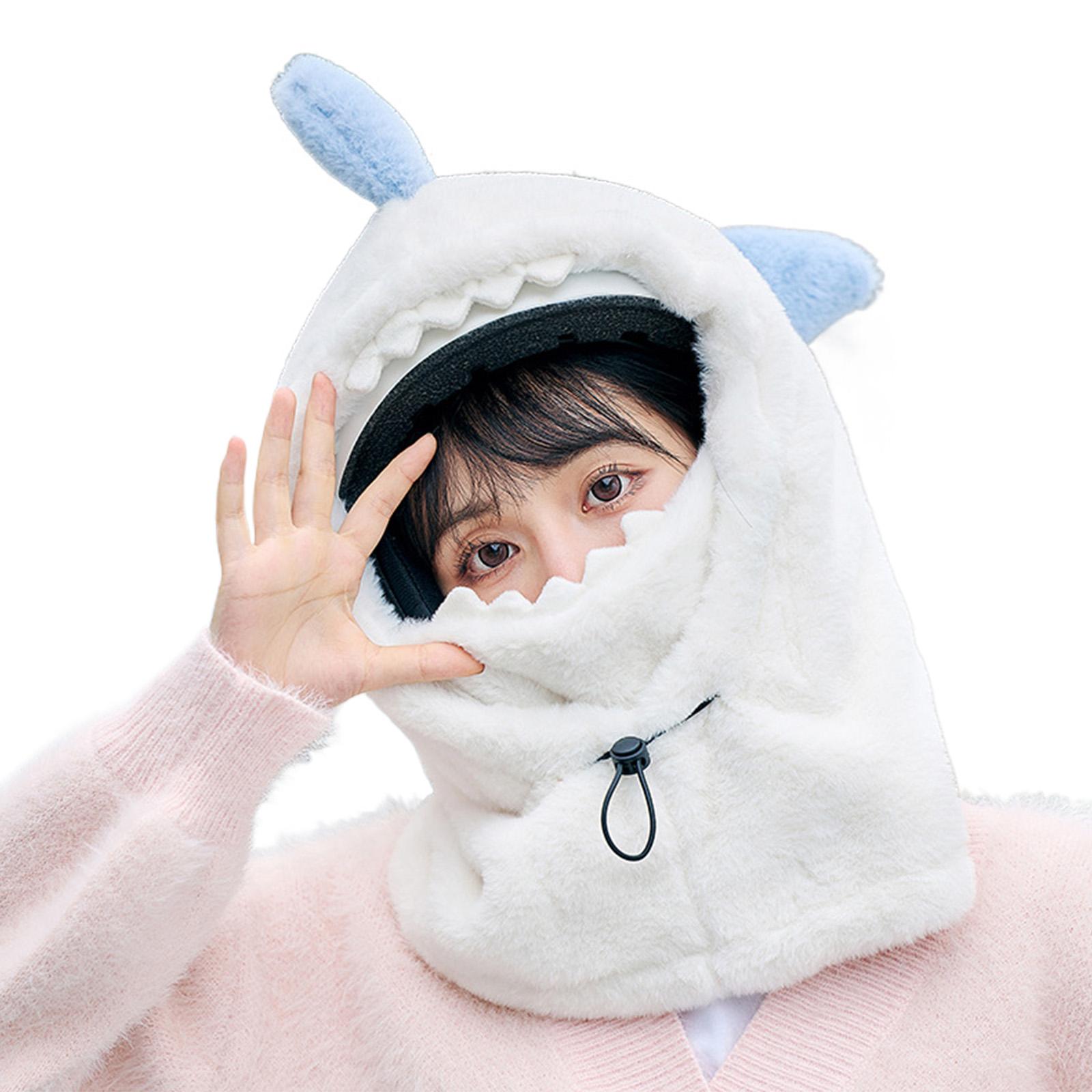 

Lovely Plush Shark Ski Helmet Cover Thicken Warm Winter Hooded Head Protective Mask Hat for Men and Women Outdoor Sport білий